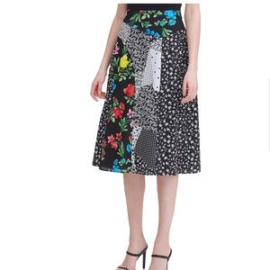 Calvin Klein Printed Angle Contrast FloralHem Chiffon High Waisted Skirt